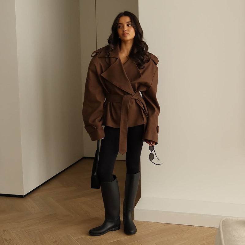 Women's Fashion Waist-controlled Long-sleeved Coat - Odeita
