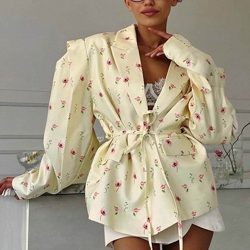 Collar Lace-up Waist-tight Suit Jacket - Odeita