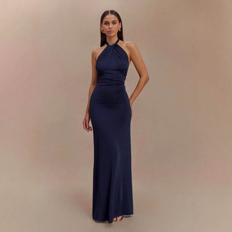 Ins Bodycon Halter Dress Sexy Backless Slim Fit Waist Slimming Maxi Dresses Prom Party Club Clothing For Women - Odeita