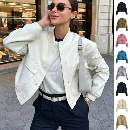 Casual Single-breasted Stand Collar Short Jacket With Pockets Fashion Long Sleeve Outwear Tops Coat For Womens Clothing - Odeita
