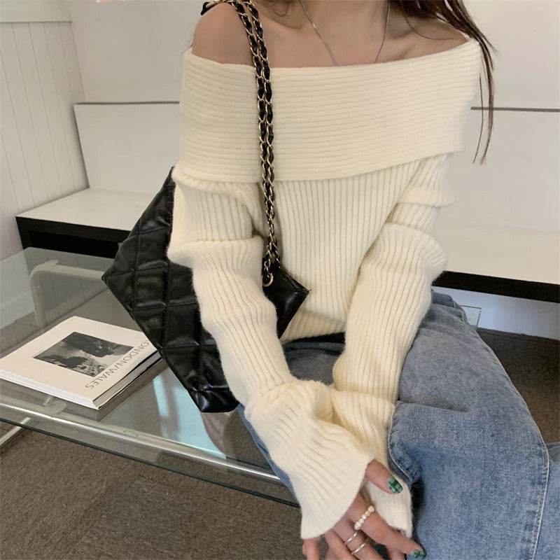 Off-shoulder Shoulder-baring Casual Sweater Women - Odeita
