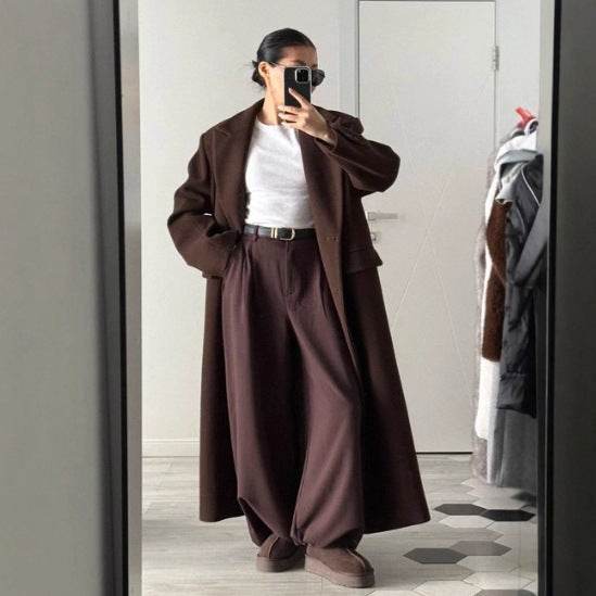 High Waist Mopping Commuter Draped Suit Pants - Odeita