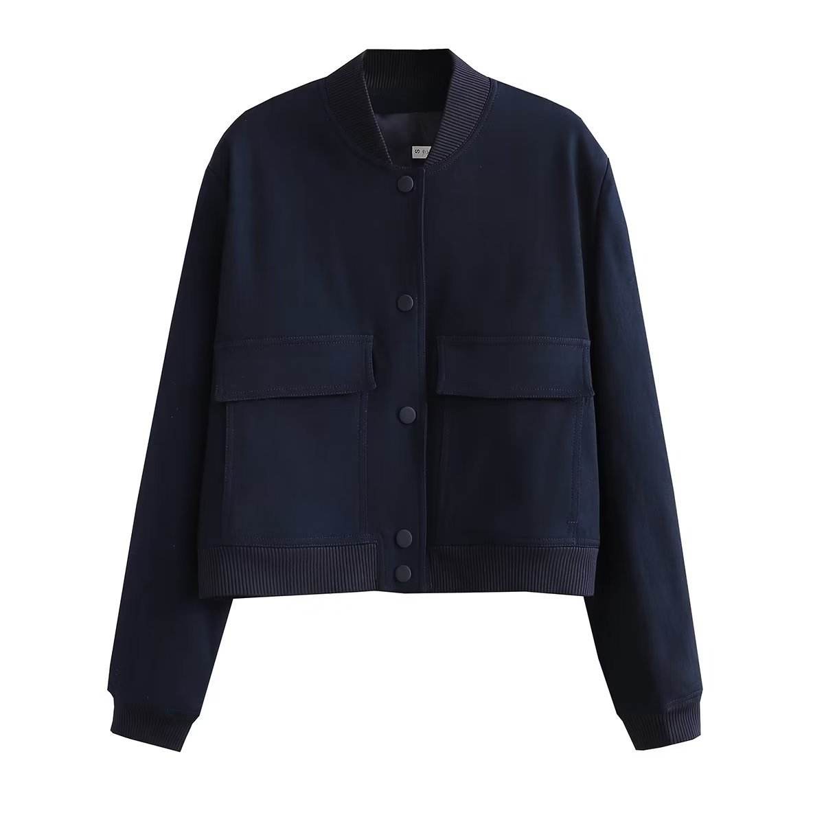 Casual Single-breasted Stand Collar Short Jacket With Pockets Fashion Long Sleeve Outwear Tops Coat For Womens Clothing - Odeita