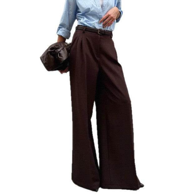 High Waist Mopping Commuter Draped Suit Pants - Odeita