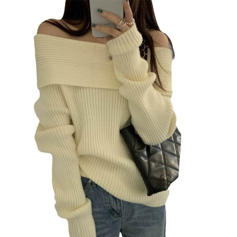 Off-shoulder Shoulder-baring Casual Sweater Women - Odeita