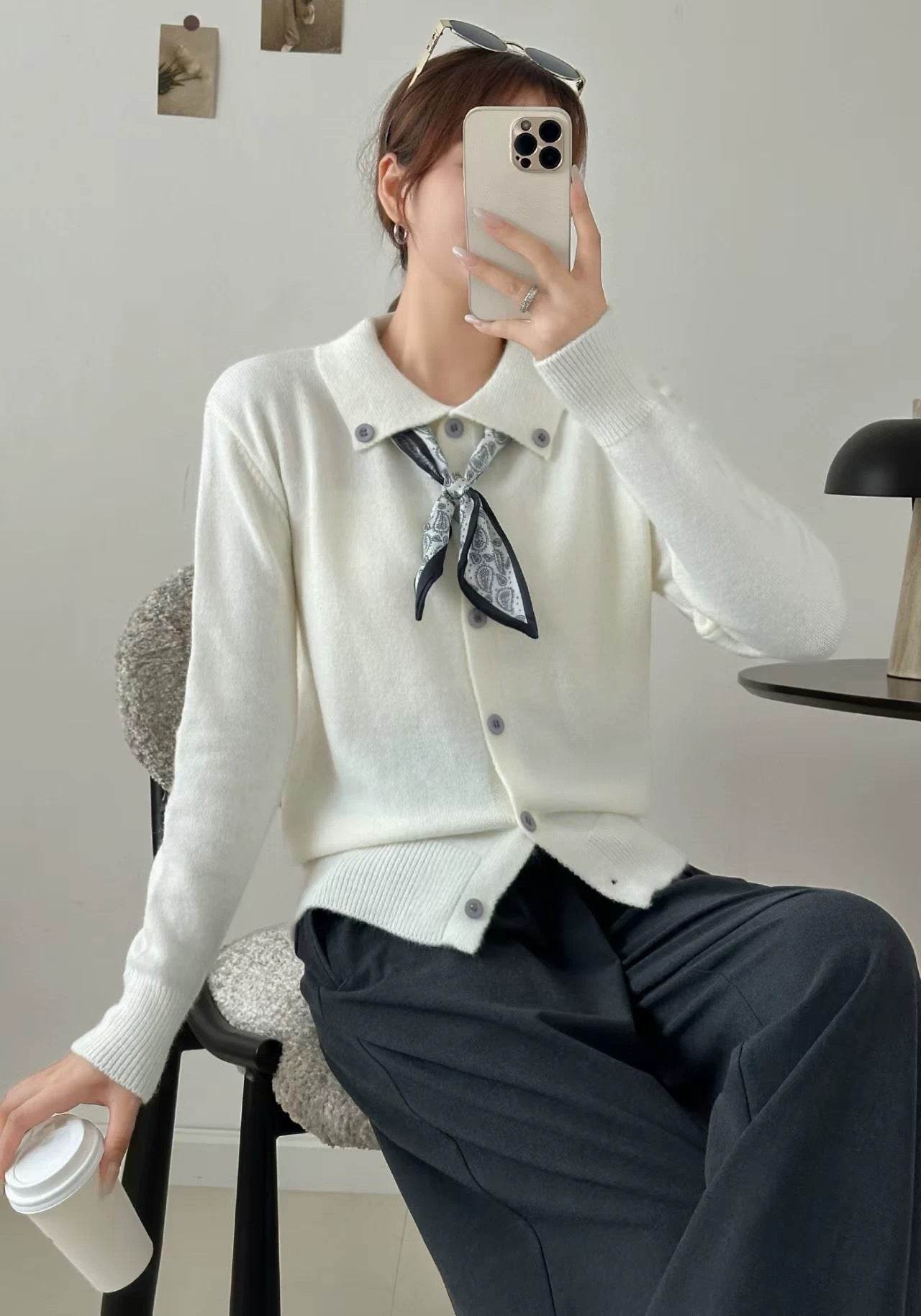 Lazy Fashion Lapel Scarf Sweater - Odeita