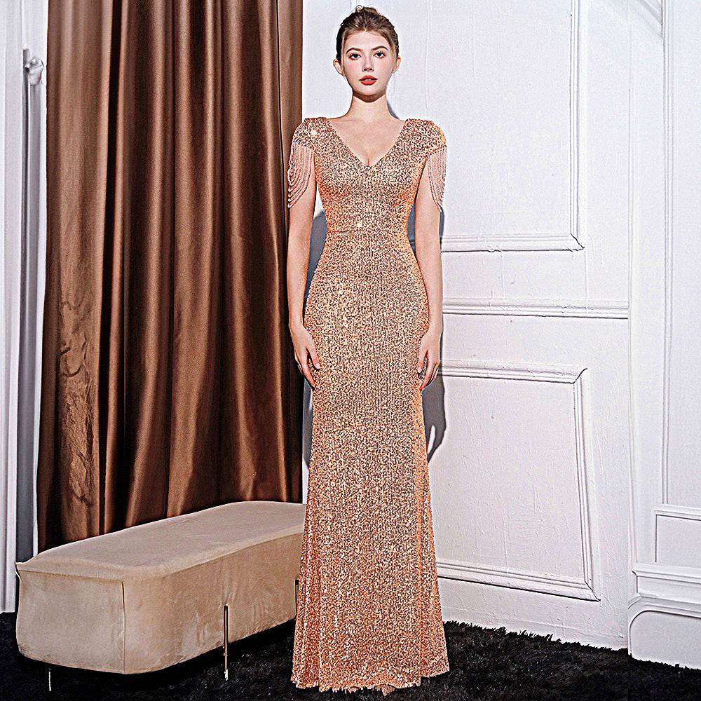 Sequined Slim Fit Slimming Long Dress Women - Odeita