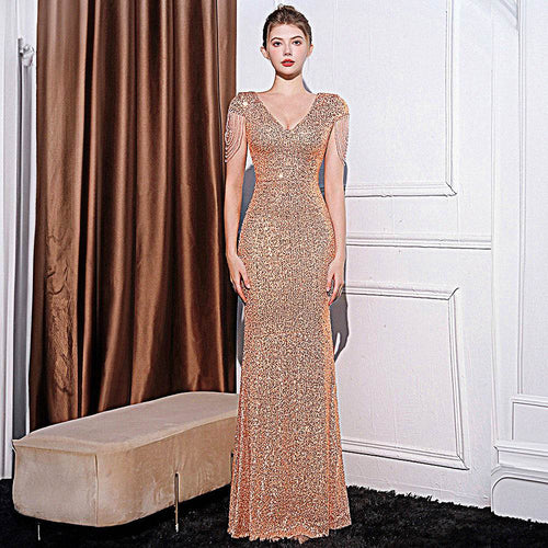 Sequined Slim Fit Slimming Long Dress Women - Odeita