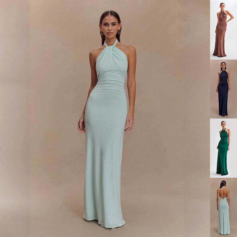 Ins Bodycon Halter Dress Sexy Backless Slim Fit Waist Slimming Maxi Dresses Prom Party Club Clothing For Women - Odeita