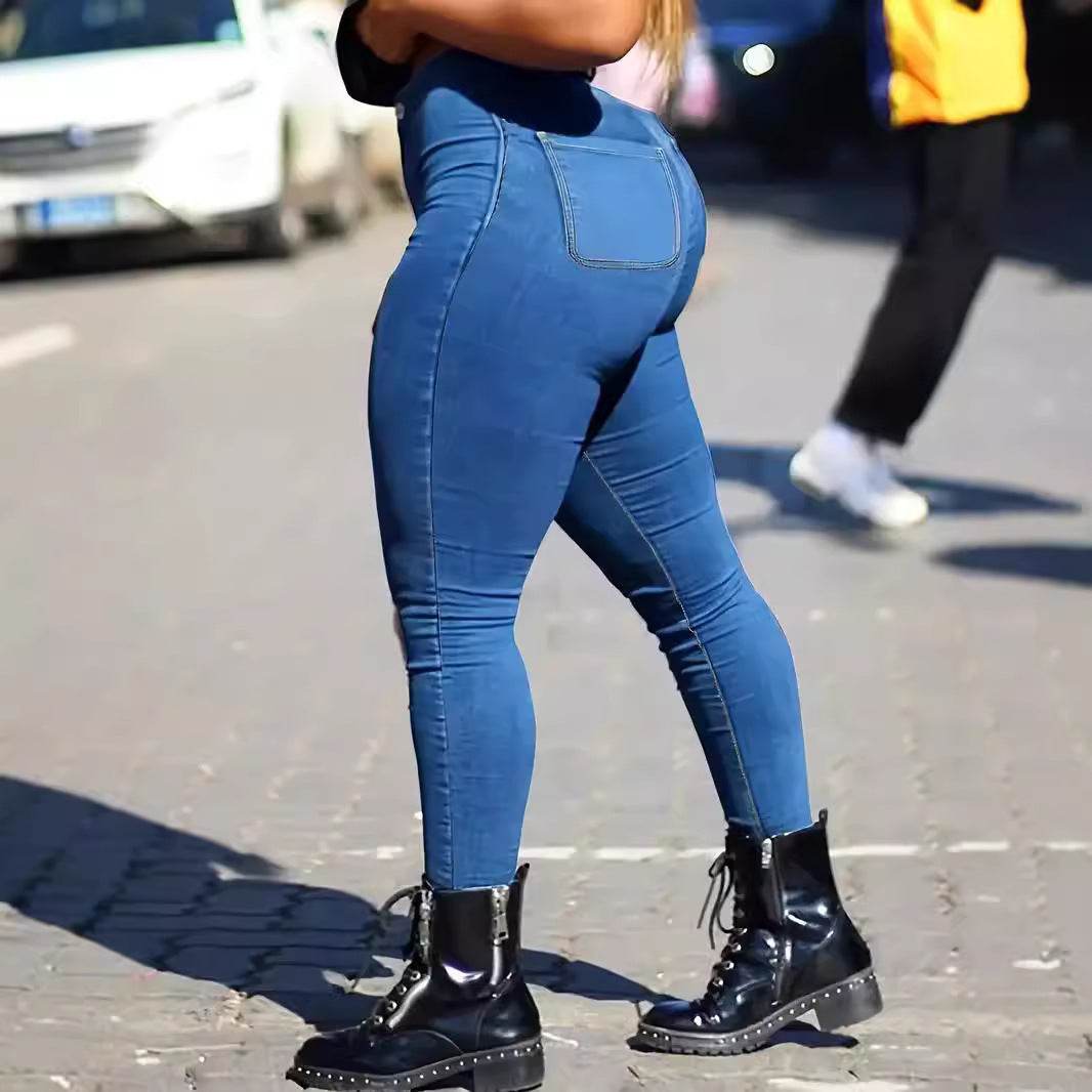 Spring Autumn Women's Skinny Fit Denim Jeans Solid Color High Waist Jeans For Women Oversized Basics Pants Ladies Pencil Pants - Odeita