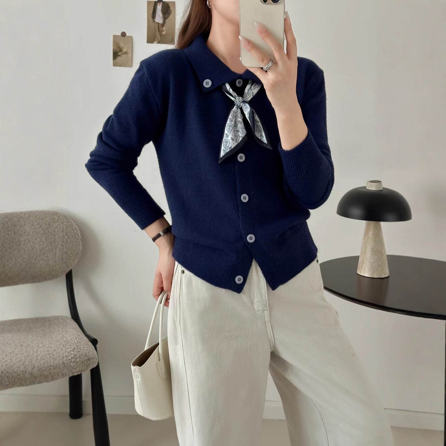 Lazy Fashion Lapel Scarf Sweater - Odeita