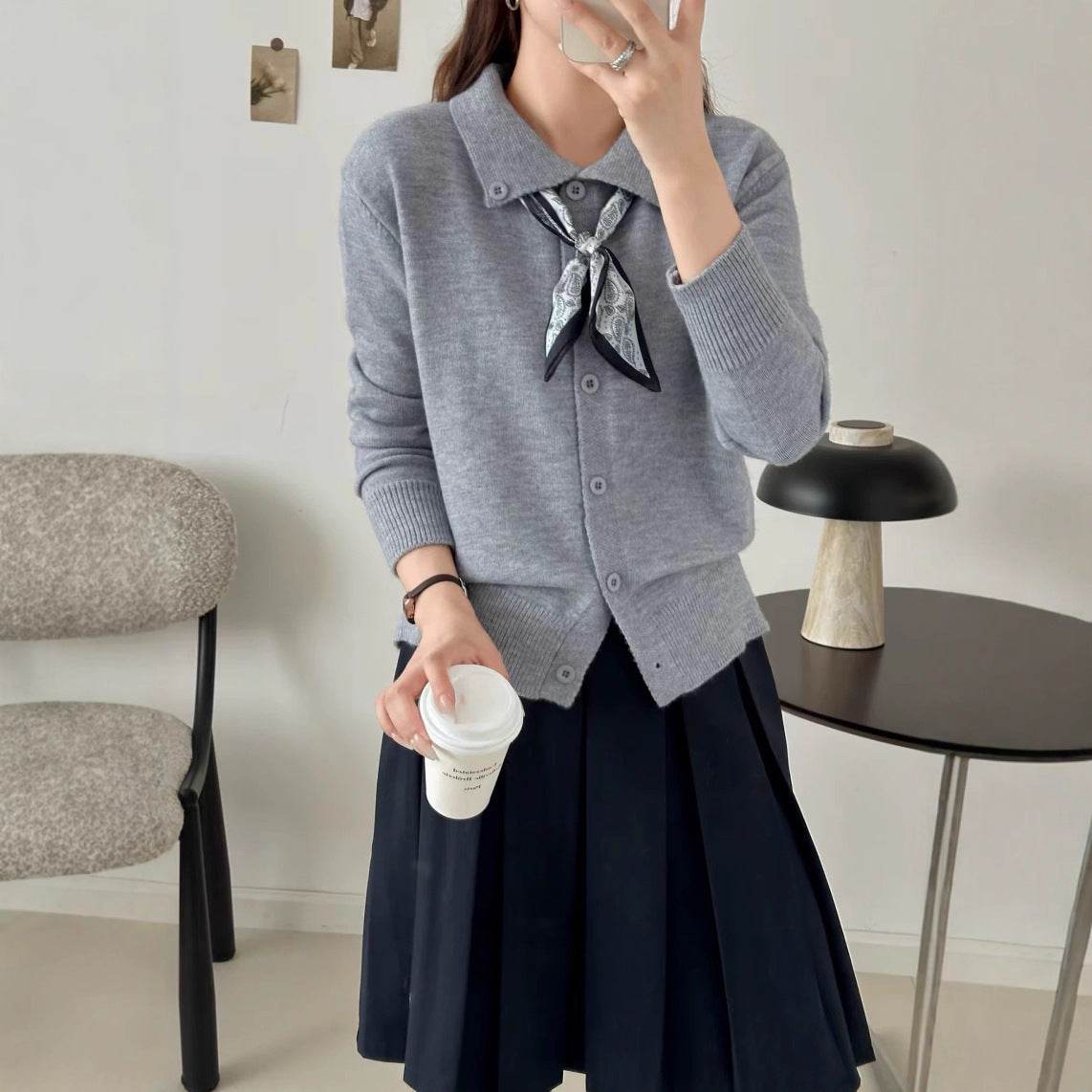 Lazy Fashion Lapel Scarf Sweater - Odeita