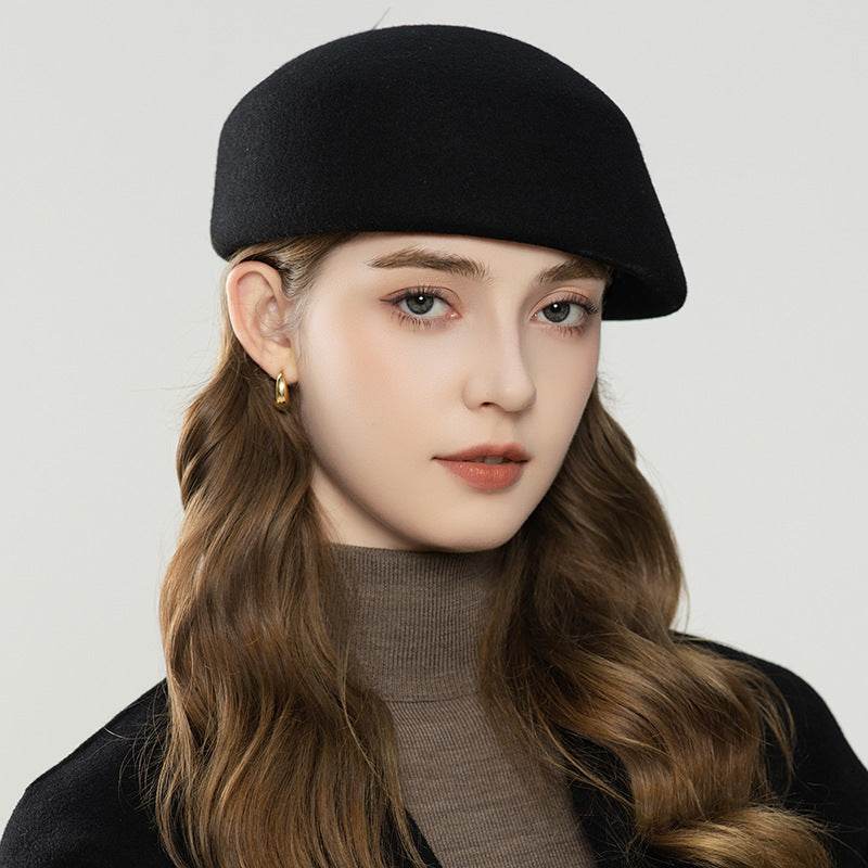 Autumn And Winter Retro Style Feather Decorative Wool Beret - Odeita