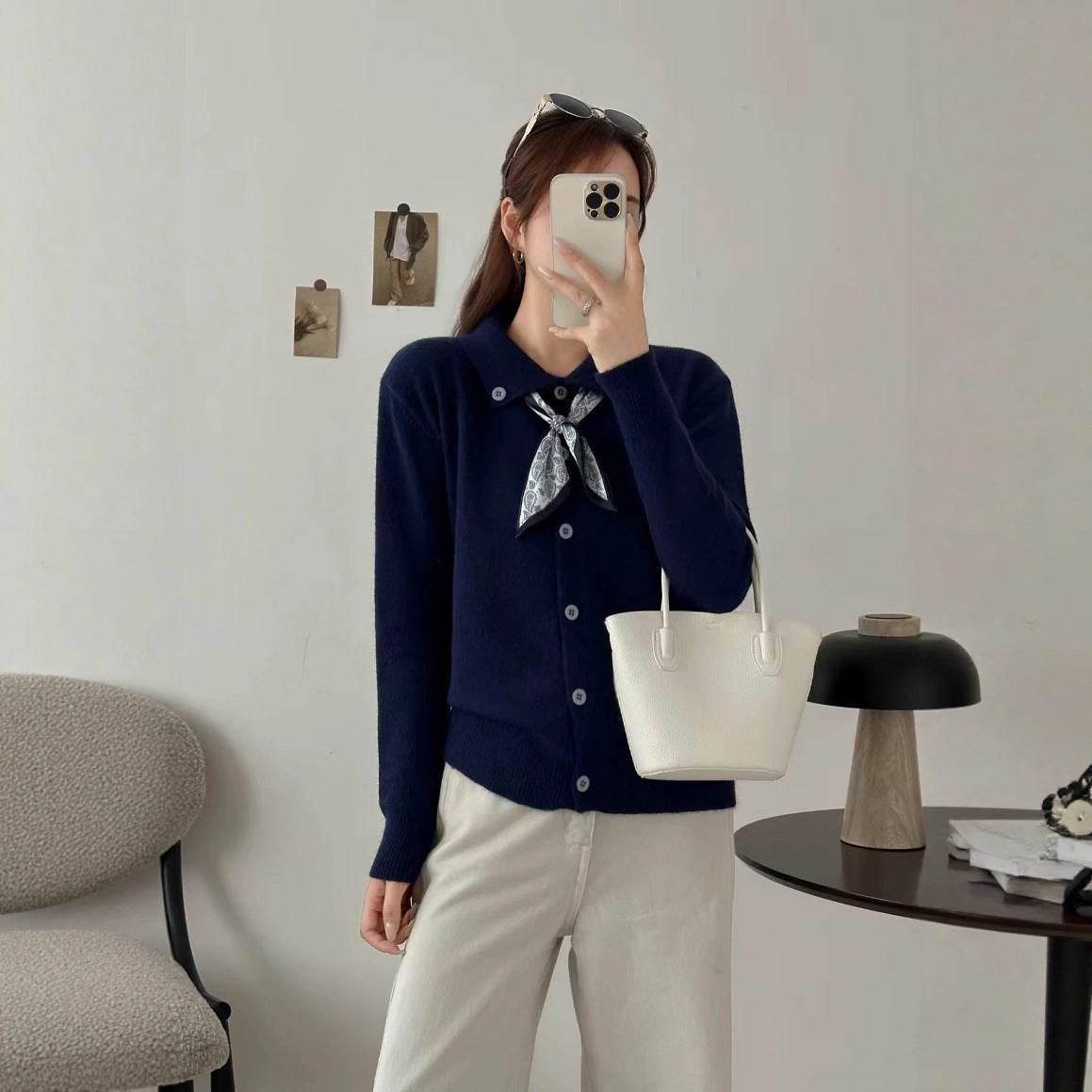 Lazy Fashion Lapel Scarf Sweater - Odeita