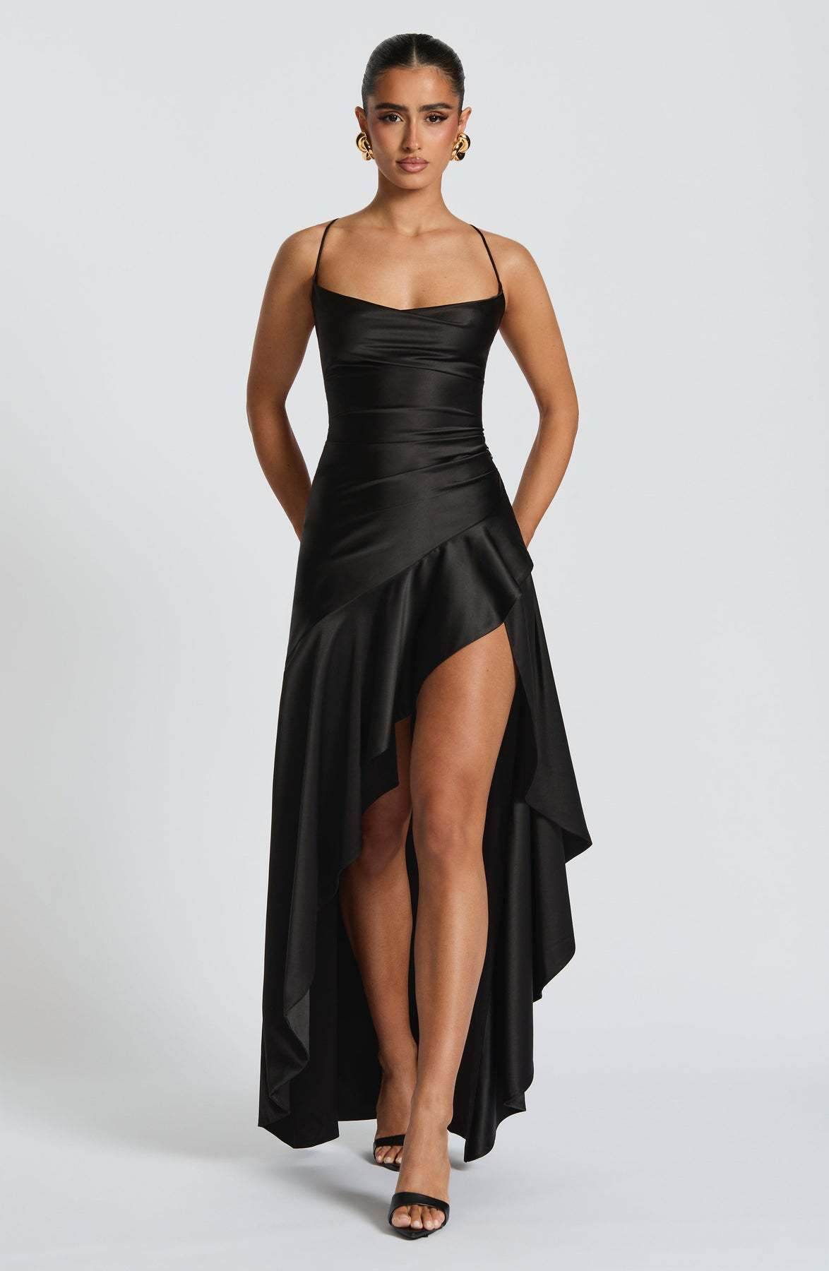Women's Backless Ruffles Irregular Dress Summer Fashion Evening Party Club Split Suspender Maxi Dresses Clothing - Odeita