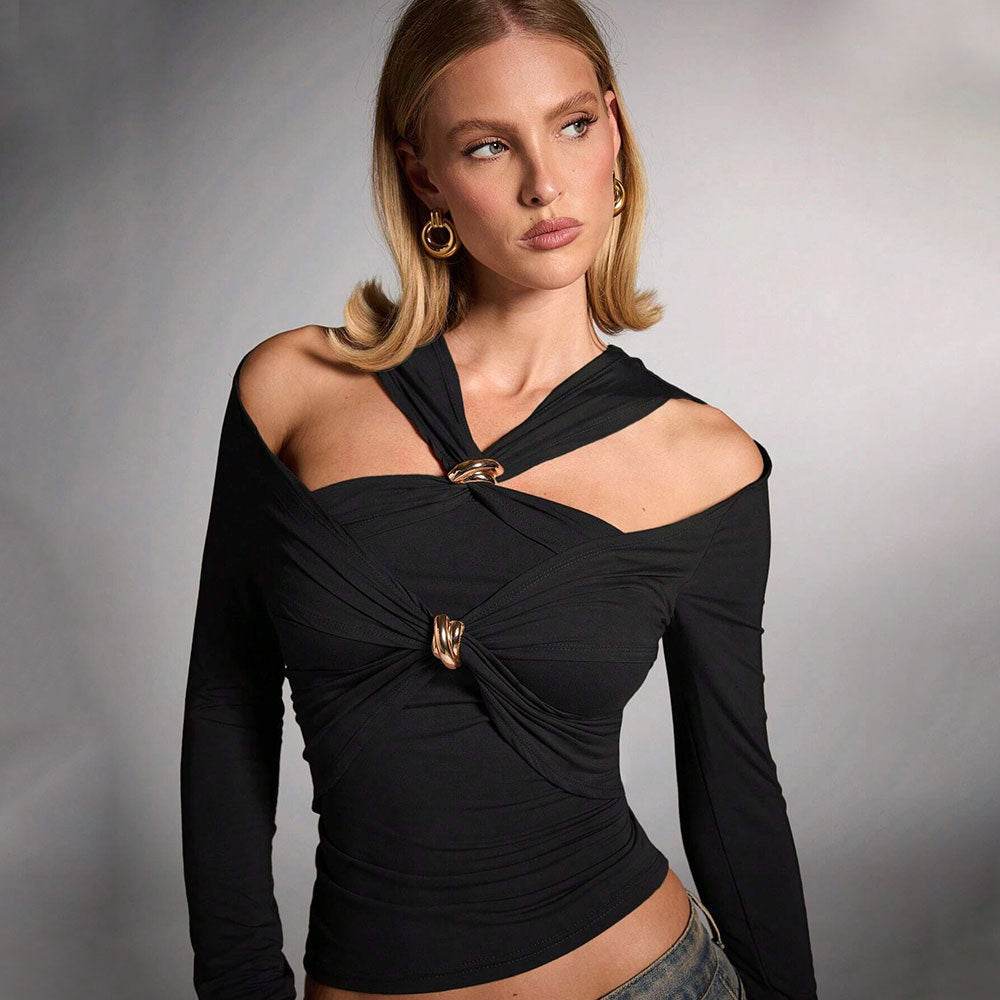 Women's Pure Color Halter Fashion Shoulder-baring Slim Top - Odeita