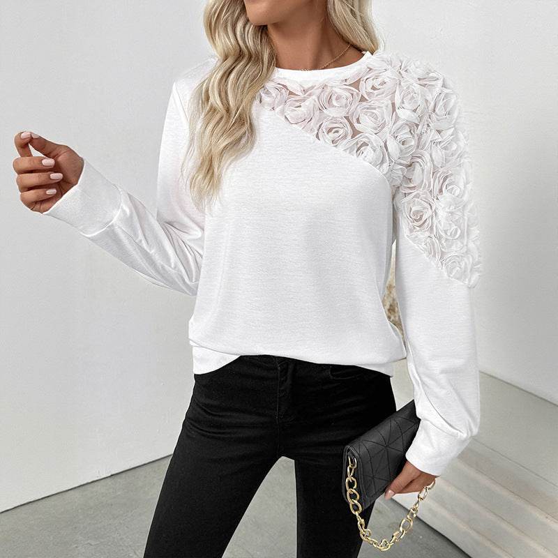 European And American Base Long Sleeve White Top - Odeita