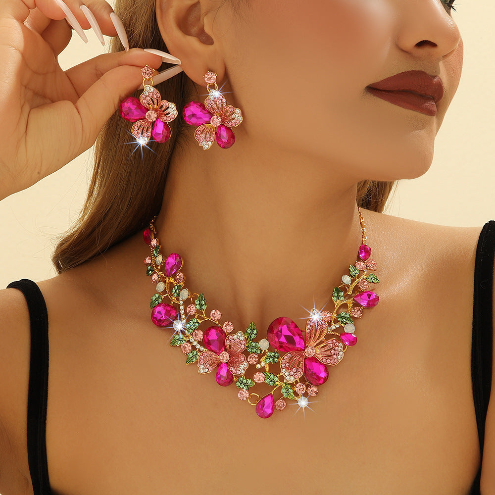Flower Necklace And Earrings Suite Color