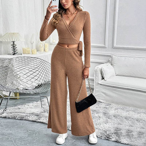 Solid Color Texture Basic All-matching Ladies Two-piece Set - Odeita