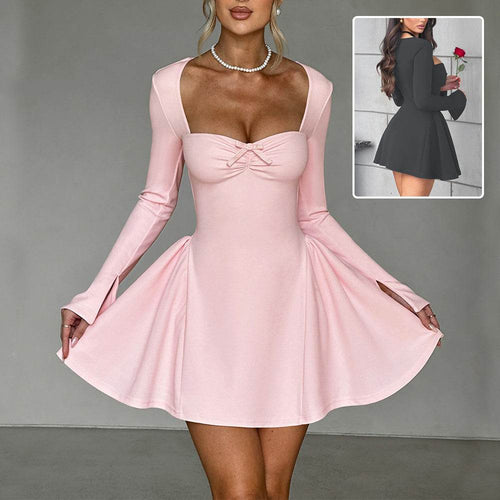Commute Low-neck Long-sleeved Dress Y2K Fashion Slim A-line Short Dressed Party Evening Clothing For Women - Odeita