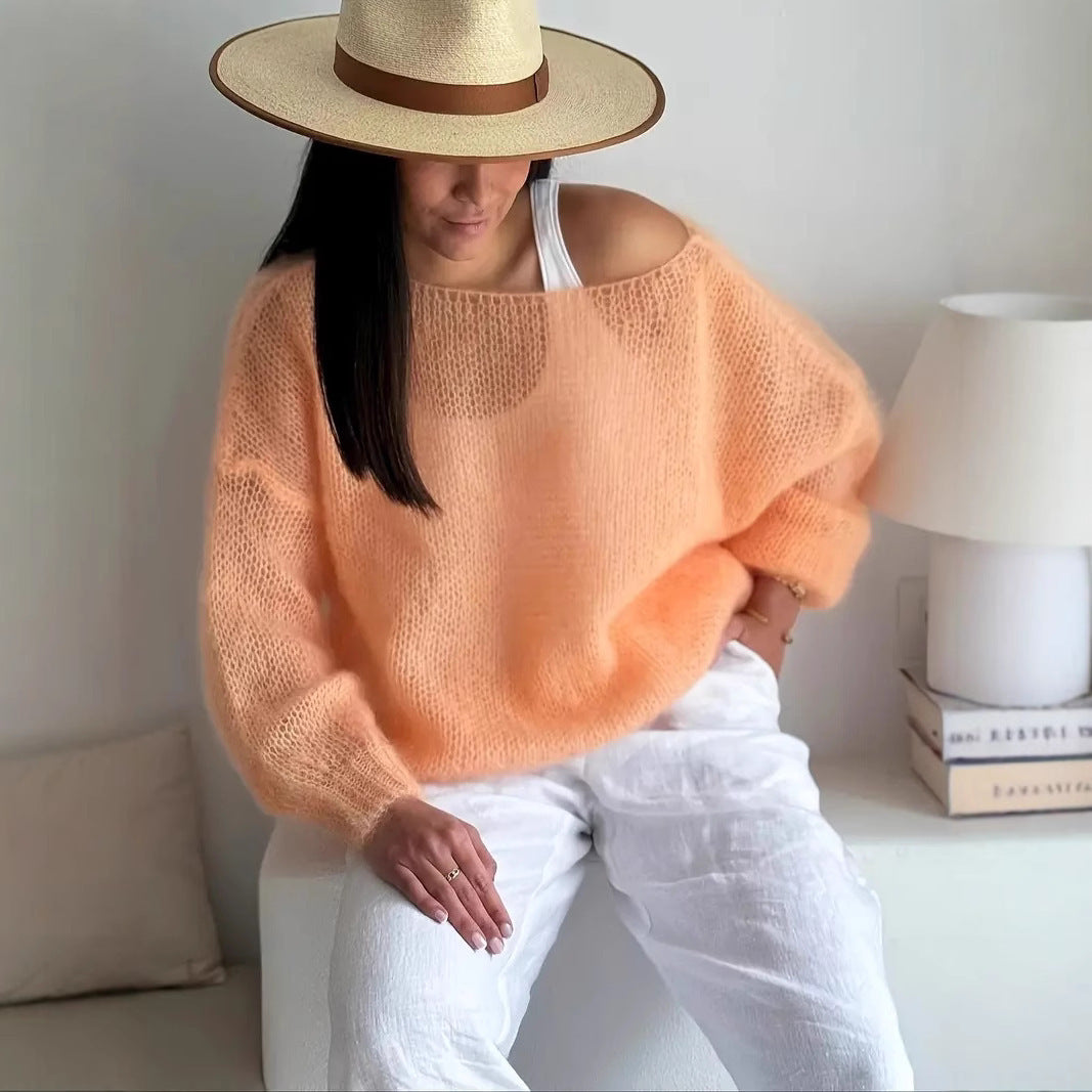 Gentle Thin Hollow Outerwear Knitted Blouse