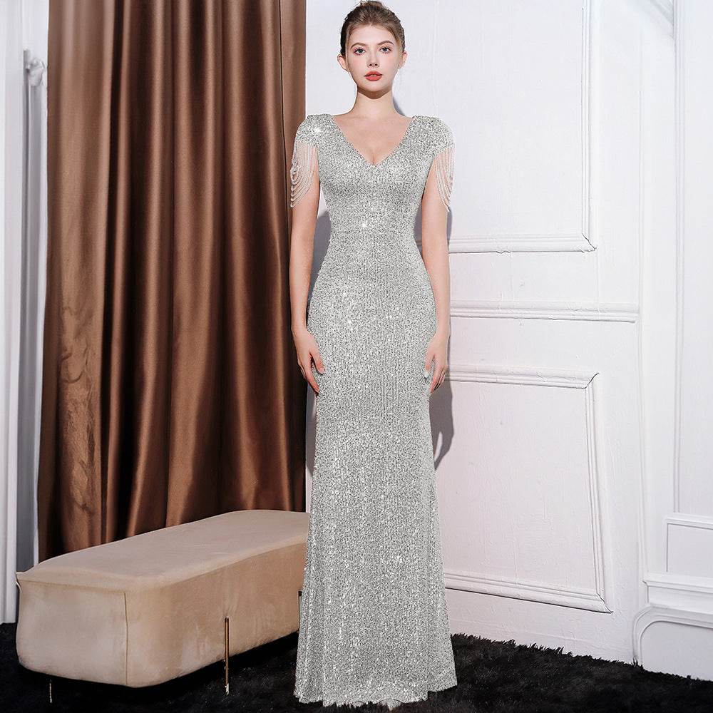 Sequined Slim Fit Slimming Long Dress Women - Odeita