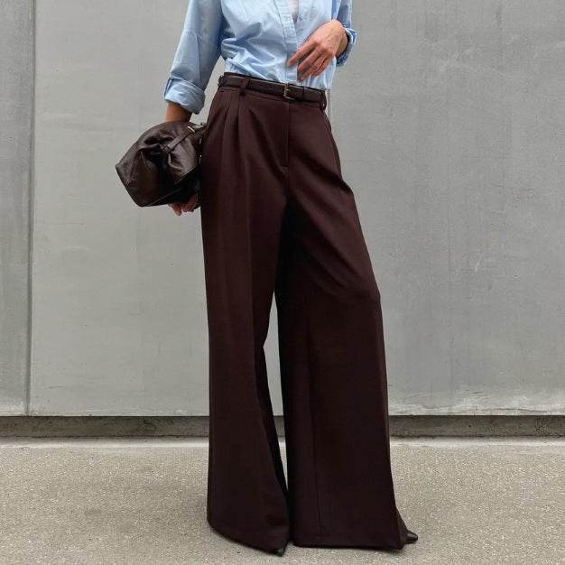 High Waist Mopping Commuter Draped Suit Pants - Odeita