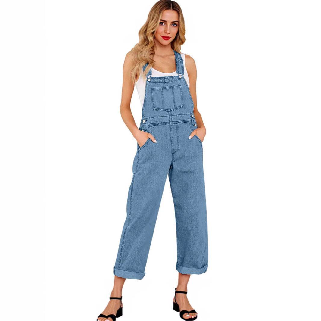 Loose Women's Denim Suspender Pants - Odeita