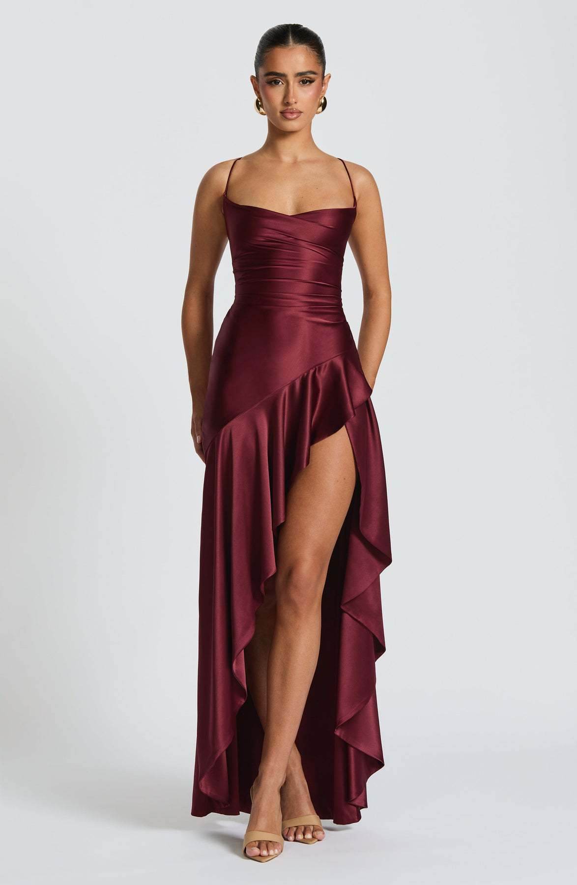 Women's Backless Ruffles Irregular Dress Summer Fashion Evening Party Club Split Suspender Maxi Dresses Clothing - Odeita