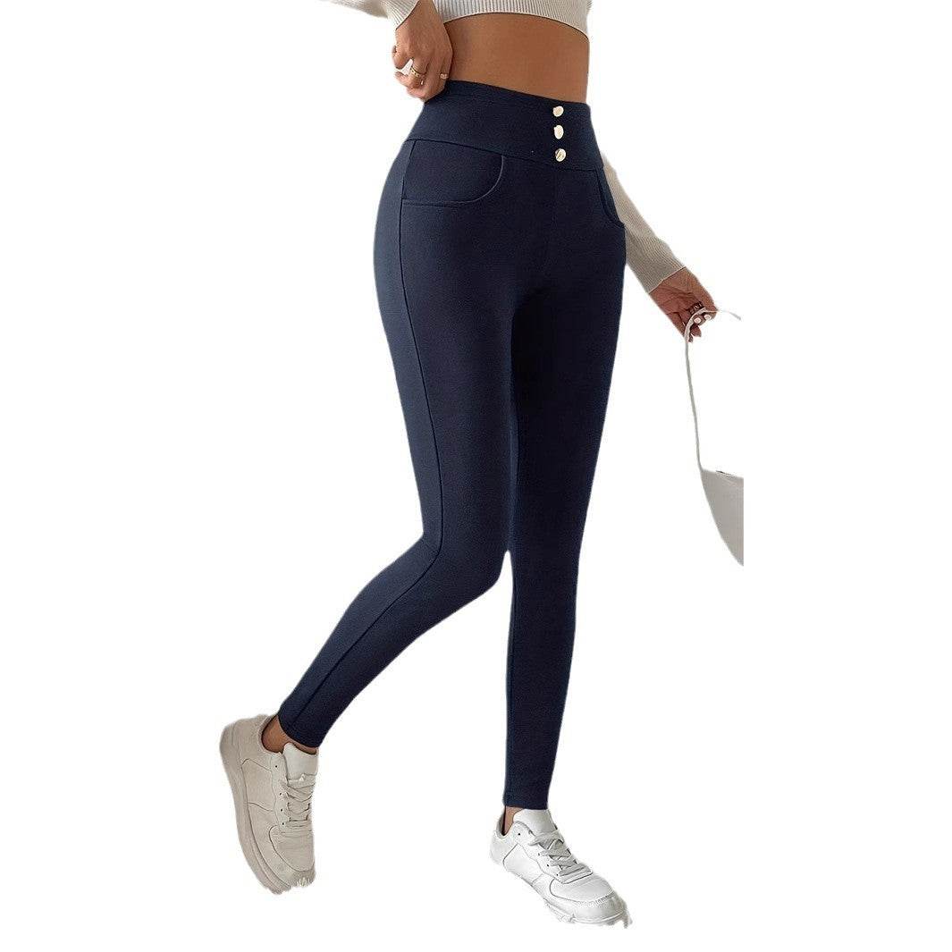 Women's Casual Pure Color Tight High Waist Slim Trousers - Odeita