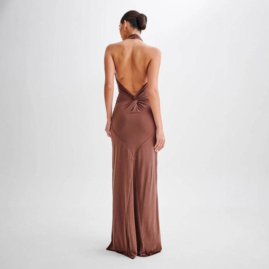 Ins Bodycon Halter Dress Sexy Backless Slim Fit Waist Slimming Maxi Dresses Prom Party Club Clothing For Women - Odeita