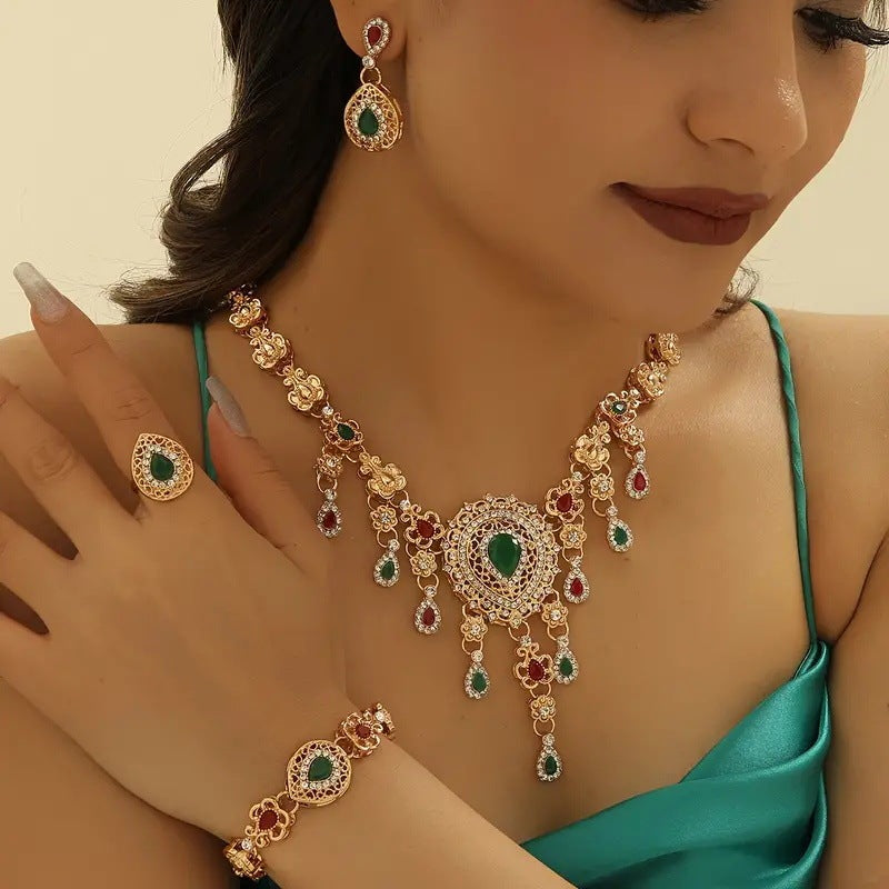 European And American Bride 4 PCs Set Fashion Alloy Necklace Ring
