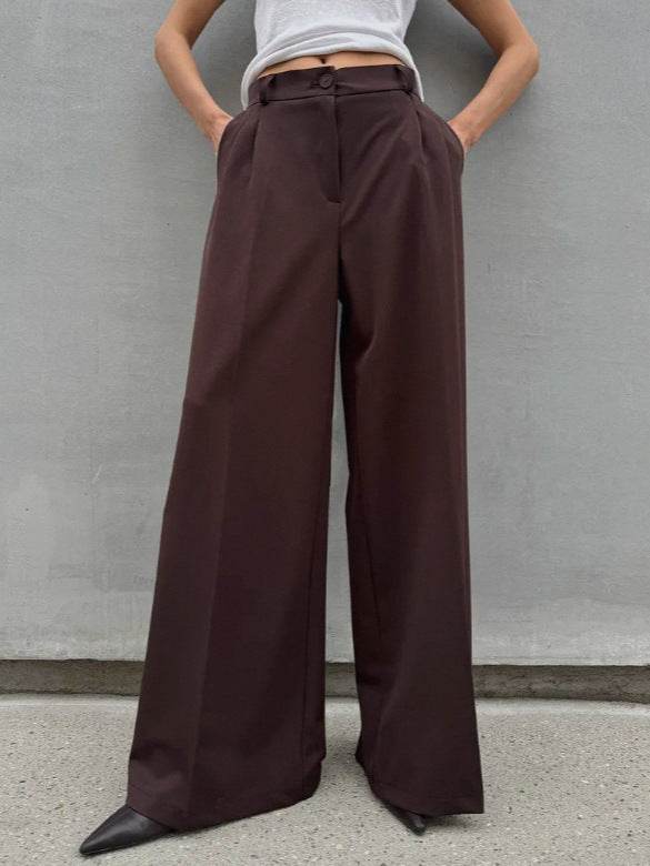 High Waist Mopping Commuter Draped Suit Pants - Odeita