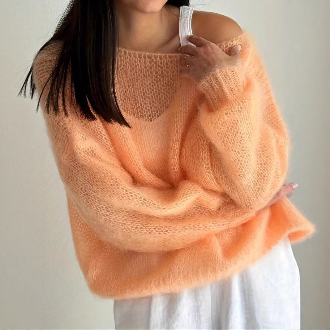 Gentle Thin Hollow Outerwear Knitted Blouse