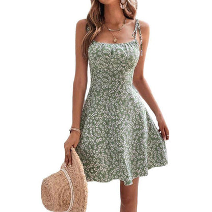 Women's Summer Floral Spaghetti Strap Beach Short Dress,Womens Dresses,Woman Clothing,Woman Clothes,Sundress,New In Dress - Odeita