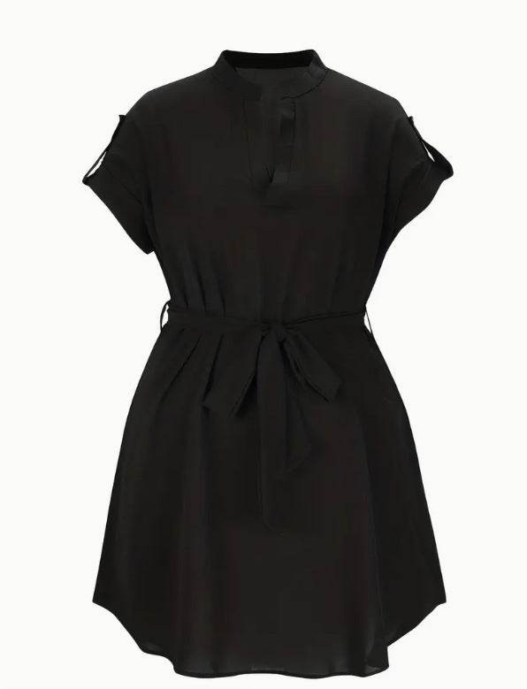 V-neck Short Sleeve Dress With Belt Summer Fashion Bowknot Dresses For Women Clothing - Odeita