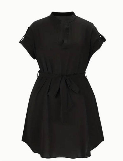 V-neck Short Sleeve Dress With Belt Summer Fashion Bowknot Dresses For Women Clothing - Odeita