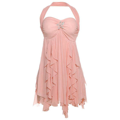 Ins Halter Neck Backless Dress Summer Sexy Printed Irregular Mesh Short Dresses For Evening Party Club Women's Clothing - Odeita