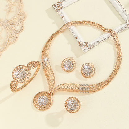 Exaggerated Rhinestone-encrusted Jewelry Four-piece Set