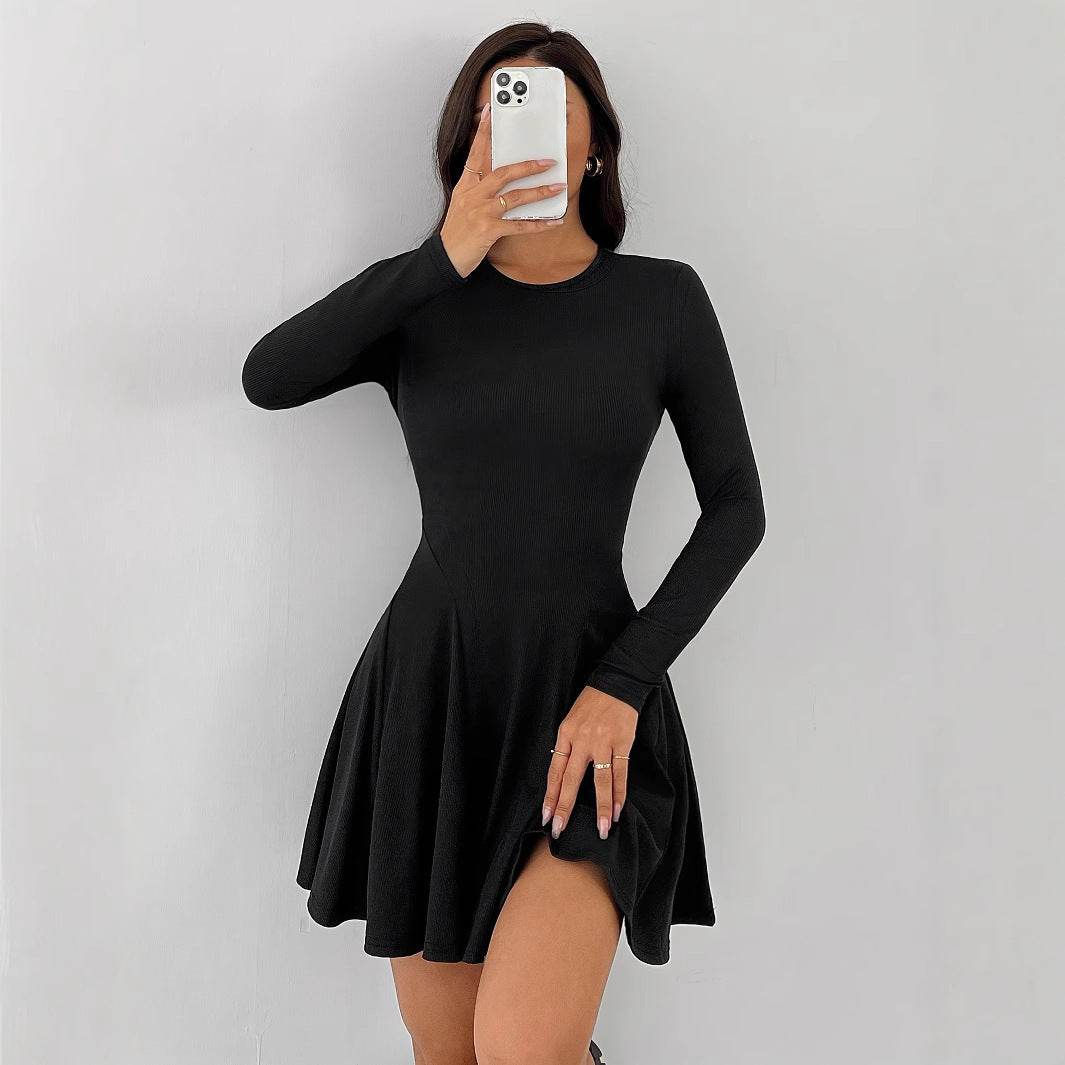 Fashion Solid Color Rib Fabric Dress For Women - Odeita