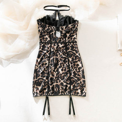 Sexy Leopard Lace Tube Top Dress Ins Fashion Corset A-line Short Dresses For Women Clothing - Odeita