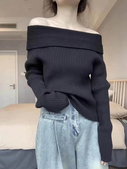 Off-shoulder Shoulder-baring Casual Sweater Women - Odeita