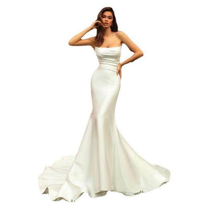 Women's Tube Top Satin Fishtail Gown - Odeita