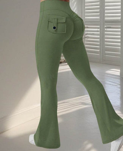 Yoga Fitness Flared Pants With Pockets Ins Fashion Slim High Waist Sports Trousers Scrunch Butt Booty Workout Lifting Leggings - Odeita