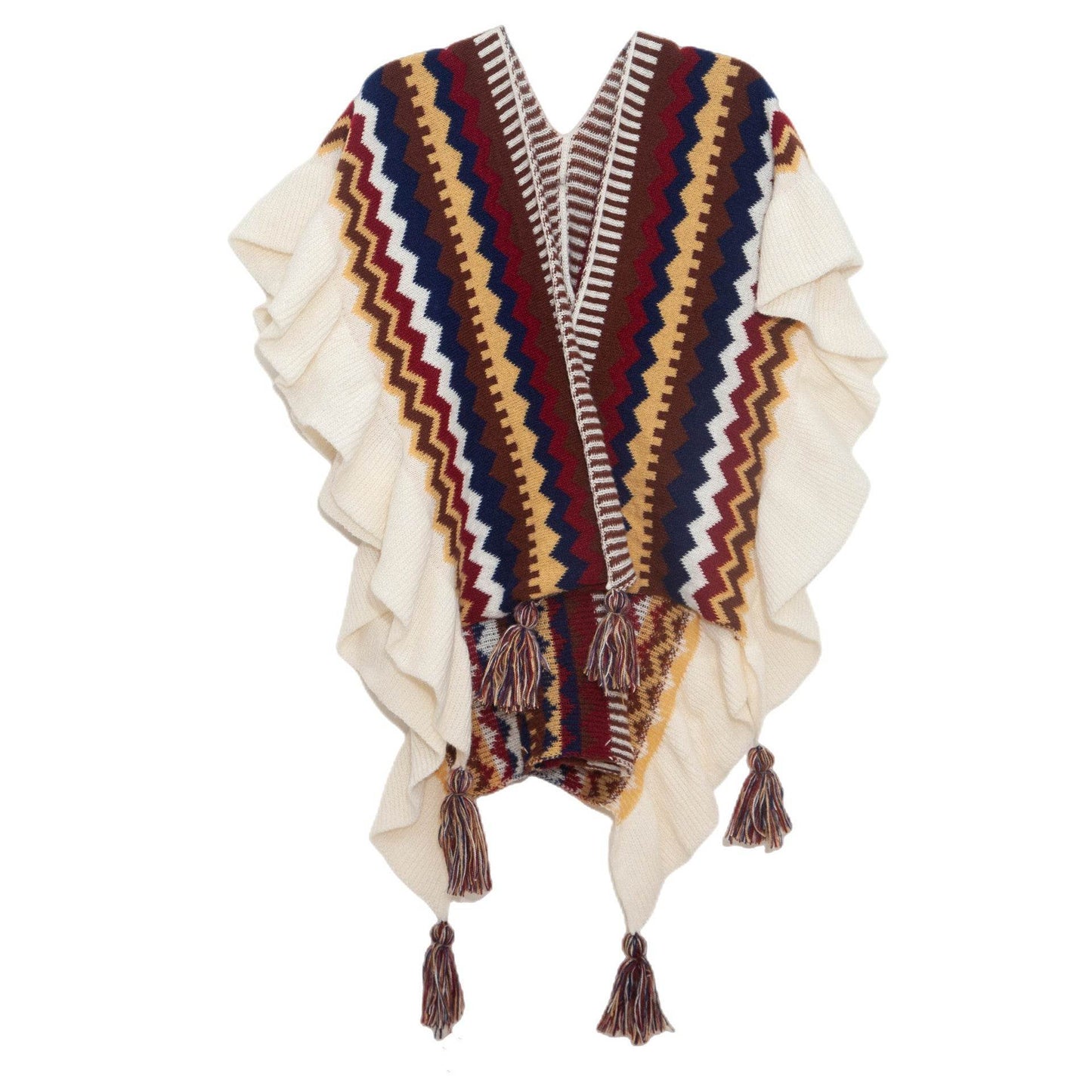 European And American Spring Autumn And Winter Ladies Travel Ethnic Style Ruffled Knitted Shawl - Odeita