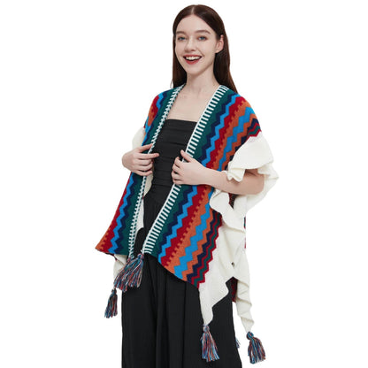 European And American Spring Autumn And Winter Ladies Travel Ethnic Style Ruffled Knitted Shawl - Odeita