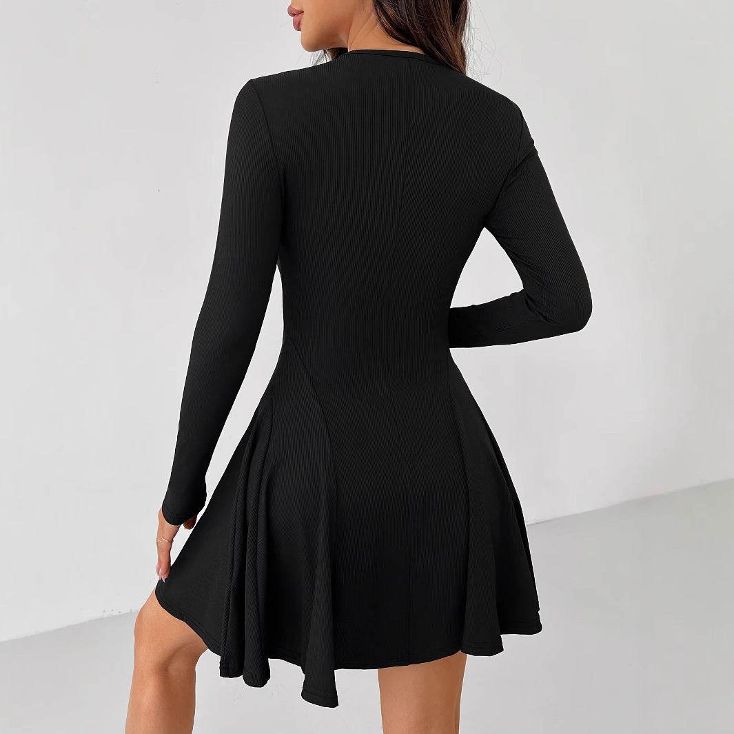 Fashion Solid Color Rib Fabric Dress For Women - Odeita
