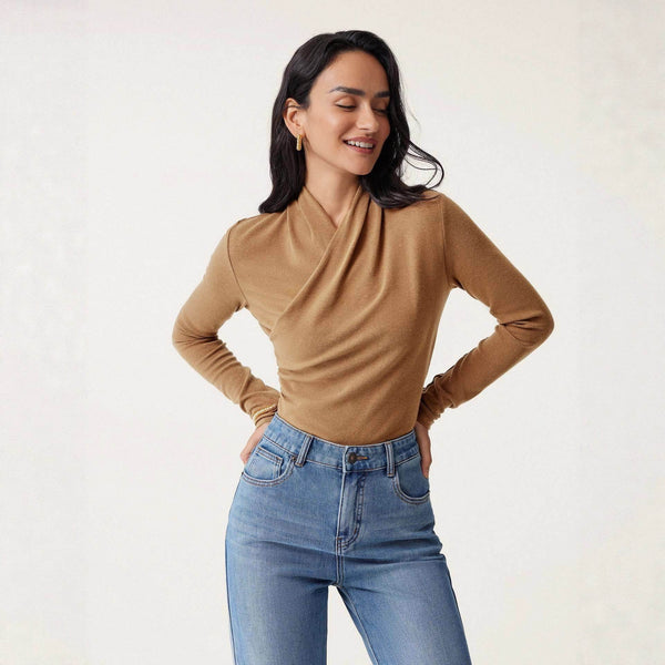 Fashion Women Solid Color Pullover Sweater Sli
m Fit