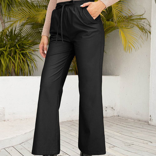 High Waist PU Loose Trousers Motorcycle Leather Straight Wide Leg Leather Pants For Women
