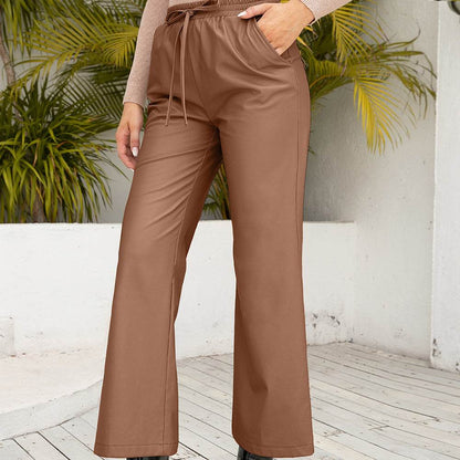 High Waist PU Loose Trousers Motorcycle Leather Straight Wide Leg Leather Pants For Women - Odeita